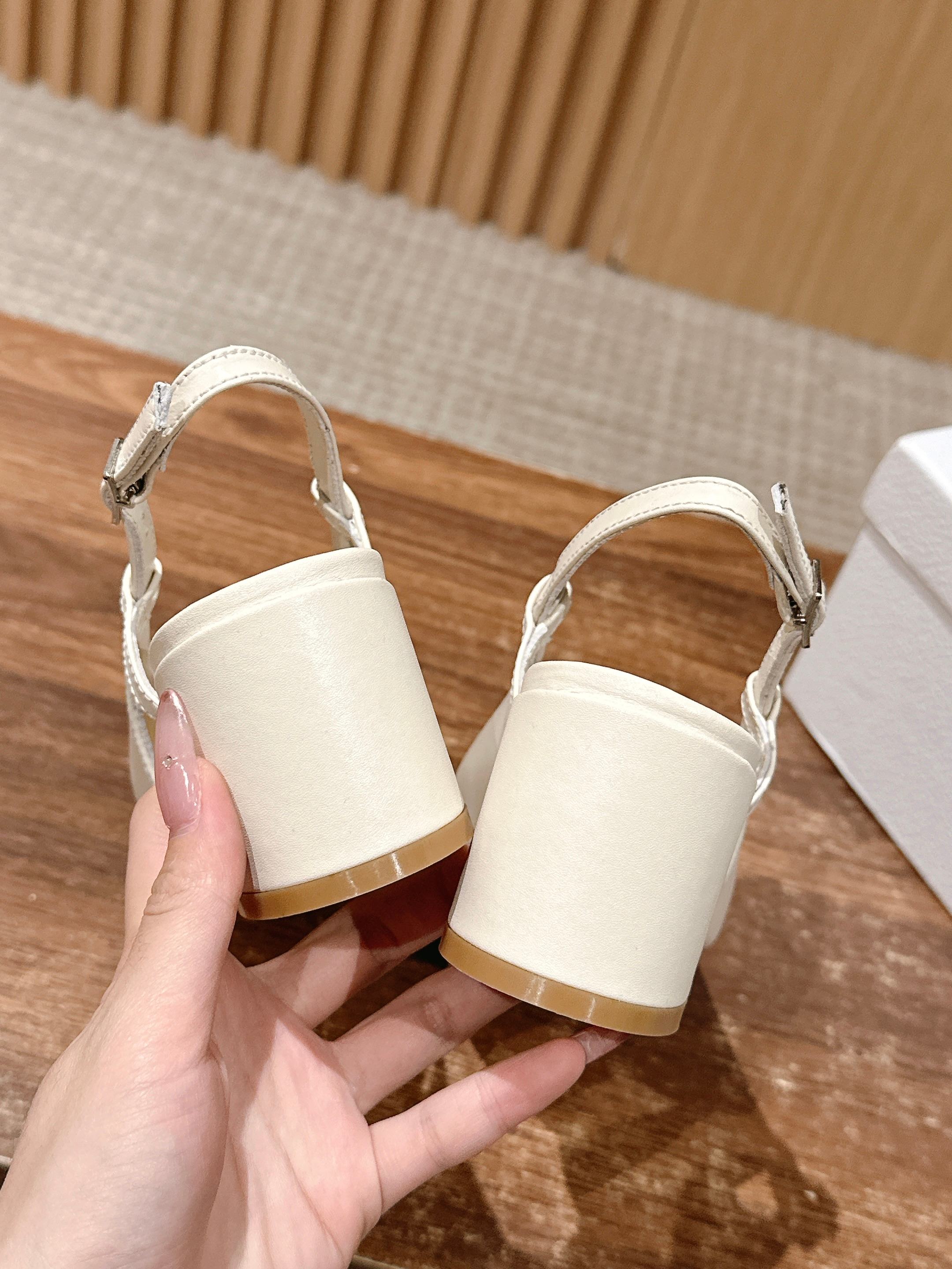 DIOR HIGH SLINGBACK 55 MM 25S IN CREAM WHITE LAMBSKIN PEARL DETAILING