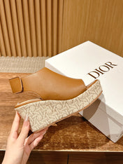 ATTITUDE WEDGE HIGH SLINGBACK 90MM IN BROWN CALFSKIN CANVAS SOLE