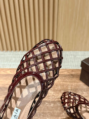 ALAIA MESH BALLET FLATS 25S IN DARK RED LAMBSKIN