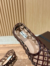 ALAIA MESH BALLET FLATS 25S IN DARK RED LAMBSKIN
