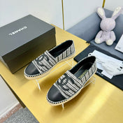CC ESPADRILLES PLATFORM 25S IN SKY BLACK AND WHITE TWEED MIX CALFSKIN
