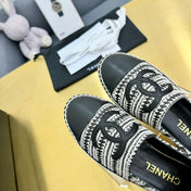 CC ESPADRILLES PLATFORM 25S IN SKY BLACK AND WHITE TWEED MIX CALFSKIN