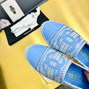 CC ESPADRILLES PLATFORM 25S IN SKY BLUE TWEED MIX CALFSKIN