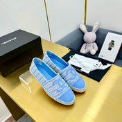 CC ESPADRILLES PLATFORM 25S IN SKY BLUE TWEED MIX CALFSKIN