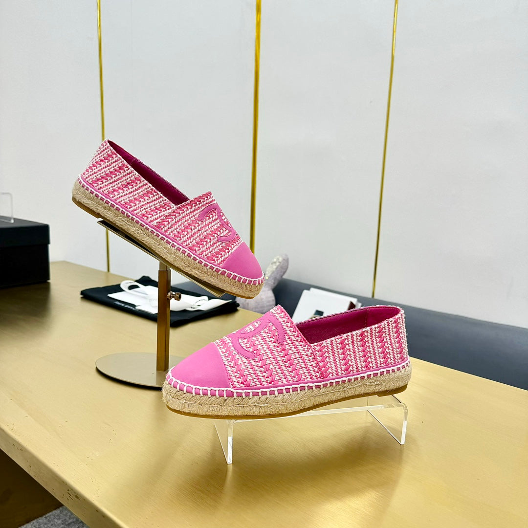 CC ESPADRILLES PLATFORM 25S IN PINK TWEED MIX CALFSKIN