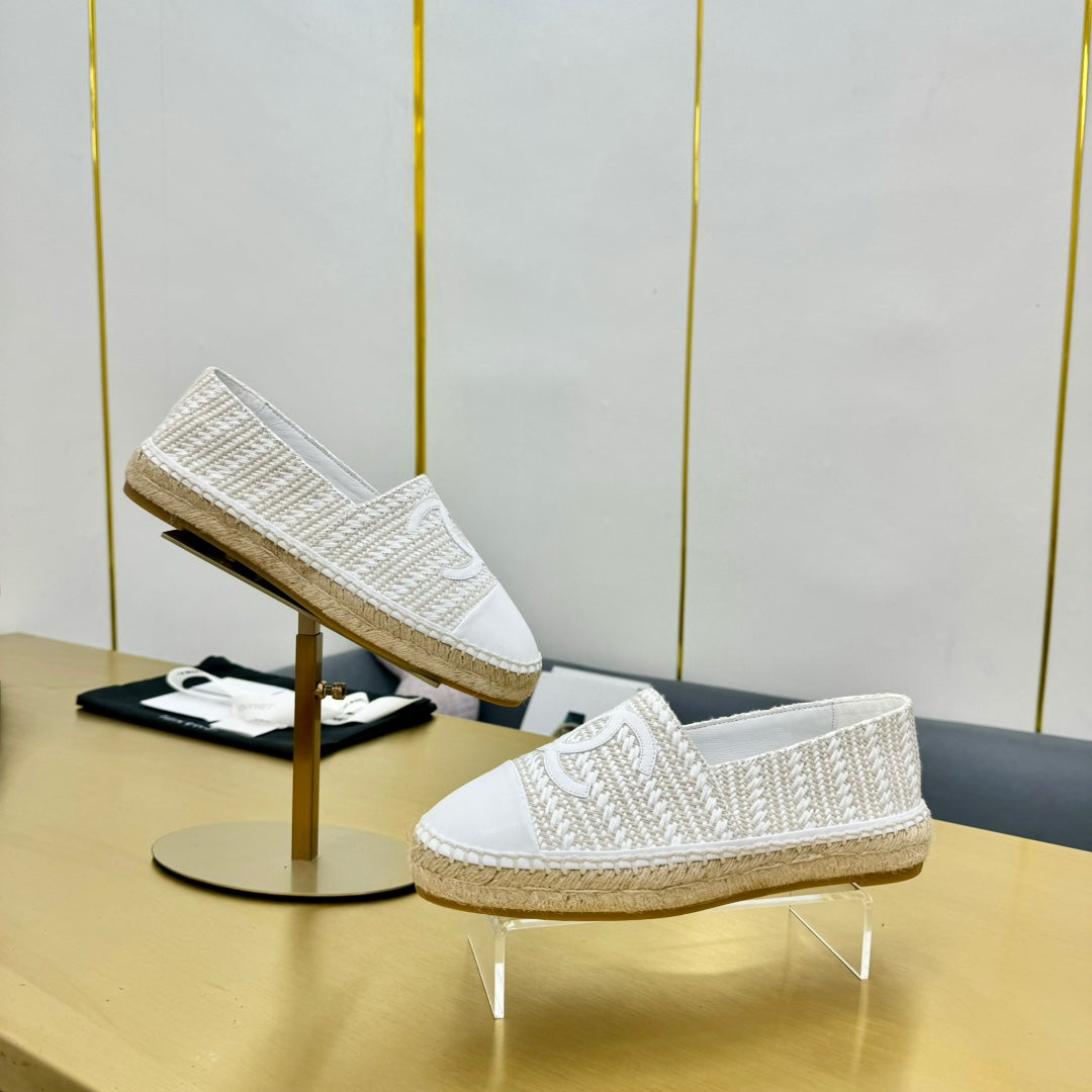 CC ESPADRILLES PLATFORM 25S IN WHITE TWEED MIX CALFSKIN