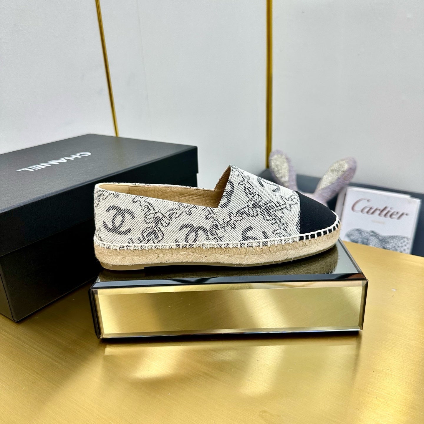 CC ESPADRILLES PLATFORM IN BLACK PATTERN FABRIC