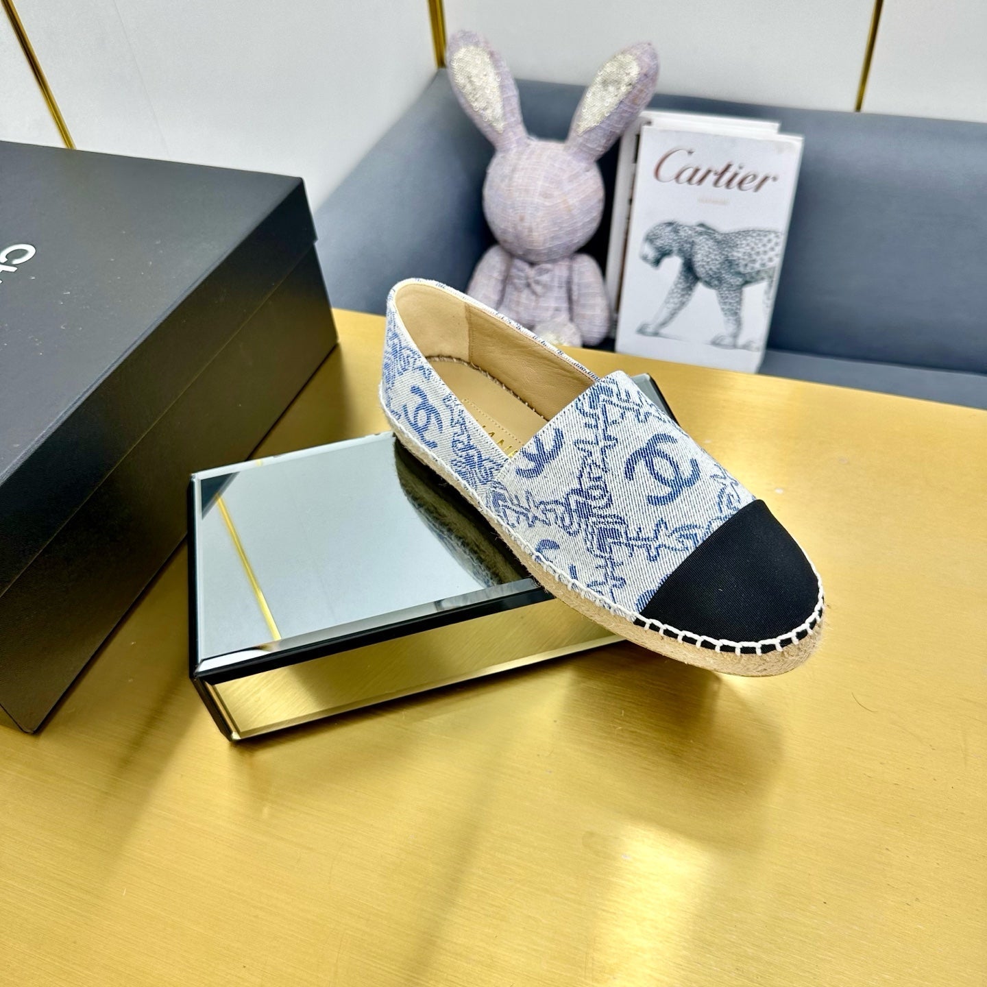 CC ESPADRILLES PLATFORM IN BLUE MIX BLACK FABRIC