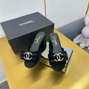 BOWKNOT RHINESTONES MID HEEL MULE IN BLACK VELVET