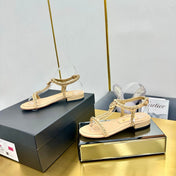 CC SANDAL 25S IN BEIGE CALFSKIN WITH GOLD HARDWARE