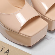 ALAIA PLATFORM WEDGE IN BEIGE TAN LAMBSKIN WITH RED HEART