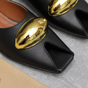ALAIA FLAT MULE IN BLACK LAMBSKIN WITH GOLD HARDWARE