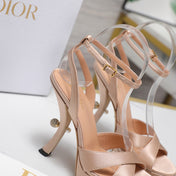 DIOR PEARL-EMBELLISHED HIGH HEEL SANDALS 25S 115 MM IN BEIGE SATIN