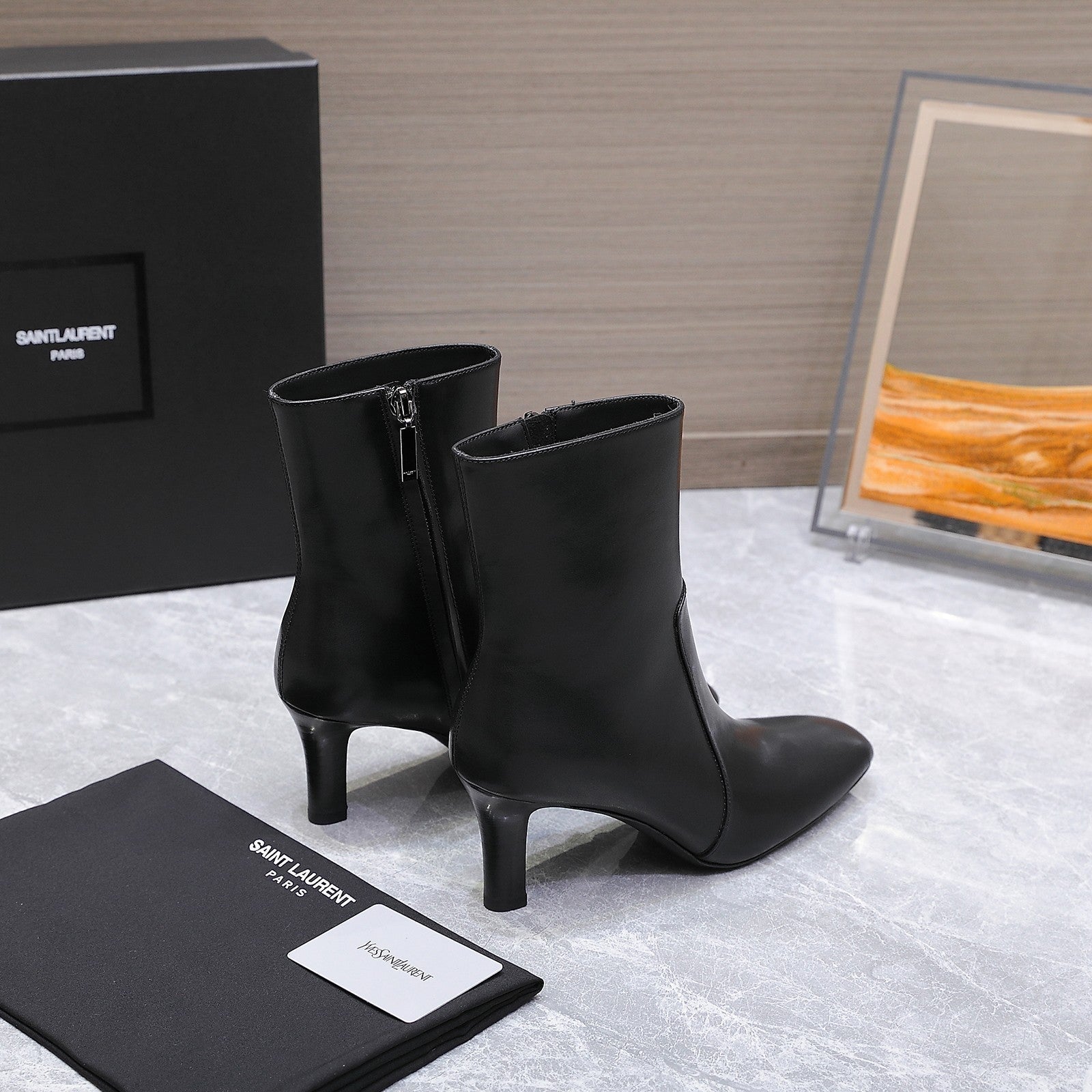 YSL 25S ANKLE BOOTS 70 MM IN BLACK LAMBSKIN