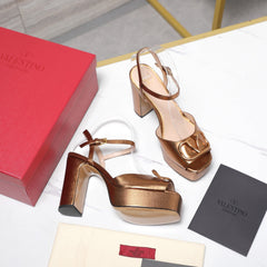 VALENTINO 25S GARAVANI VLOGO SIGNATURE HIGH-HEEL SANDALS 110 MM IN METALLIC COPPER CALFSKIN