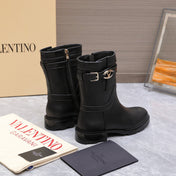 VALENTINO 25S FLAT ANKLE BOOTS IN BLACK CALFSKIN