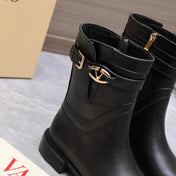VALENTINO 25S FLAT ANKLE BOOTS IN BLACK CALFSKIN