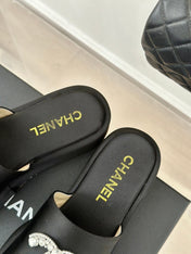 SLIPPERS THICK SOLE IN BLACK SATIN