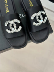 SLIPPERS THICK SOLE IN BLACK SATIN