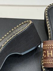 THICK SOLE WEDGE SLIPPERS IN CHOCOLATE BROWN CALFSKIN