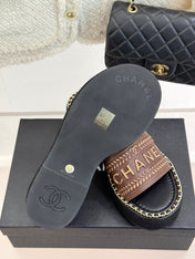 THICK SOLE WEDGE SLIPPERS IN CHOCOLATE BROWN CALFSKIN