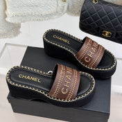 THICK SOLE WEDGE SLIPPERS IN CHOCOLATE BROWN CALFSKIN