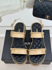 THICK-SOLED CHAIN HEART SANDAL IN BISQUE BEIGE LAMBSKIN