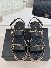 THICK-SOLED CHAIN HEART SANDAL IN BLACK LAMBSKIN
