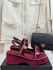 THICK-SOLED CHAIN HEART SANDAL IN PLUM PURPLE VELVET