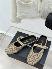 CC FLAT MULES 25SS IN BEIGE EMBELLISHED WITH RHINESTONES