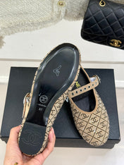 CC FLAT MULES 25SS IN BEIGE EMBELLISHED WITH RHINESTONES