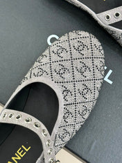 CC FLAT MULES 25SS IN GREY EMBELLISHED WITH RHINESTONES