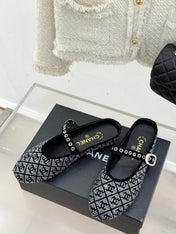 CC FLAT MULES 25SS IN BLACK EMBELLISHED WITH RHINESTONES