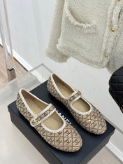 CC FLAT MARY JANE 25SS IN BEIGE EMBELLISHED WITH RHINESTONES