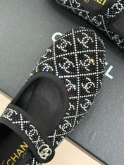 CC FLAT MARY JANE 25SS IN BLACK EMBELLISHED WITH RHINESTONES