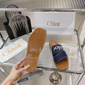 WOODY MULE IN NAVY BLUE DENIM WITH WHITE LOGO