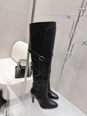 YSL 26S JANIS KNEE-HIGH BOOTS 90 MM IN BLACK SUEDE