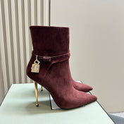 PADLOCK 10 CM ANKLE BOOTS IN WINE RED SUEDE