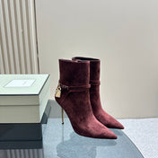 PADLOCK 10 CM ANKLE BOOTS IN WINE RED SUEDE
