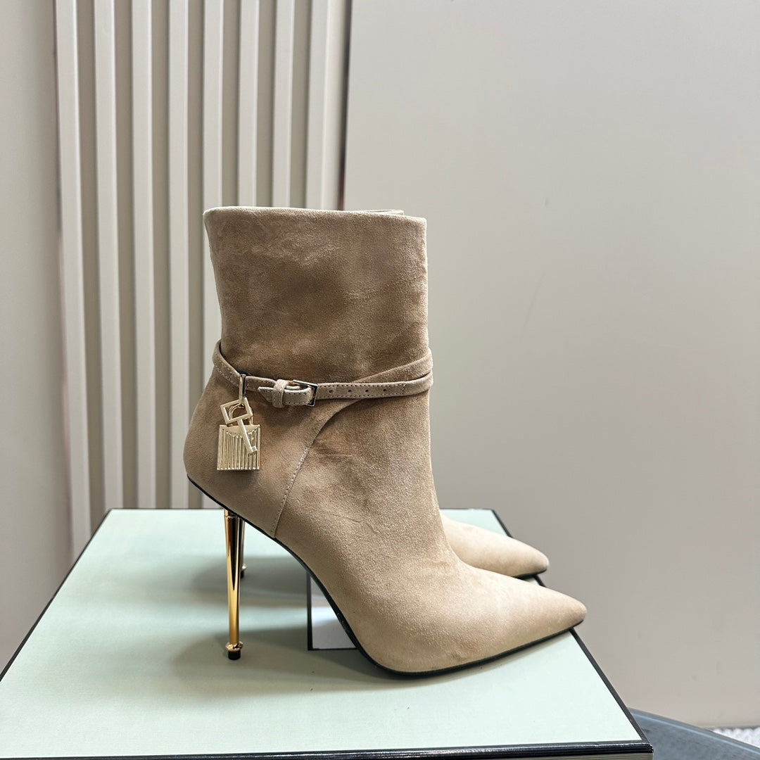 PADLOCK 10 CM ANKLE BOOTS IN TAN BROWN SUEDE