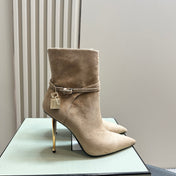 PADLOCK 10 CM ANKLE BOOTS IN TAN BROWN SUEDE