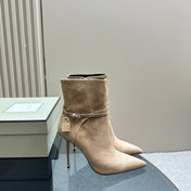 PADLOCK 10 CM ANKLE BOOTS IN TAN BROWN SUEDE