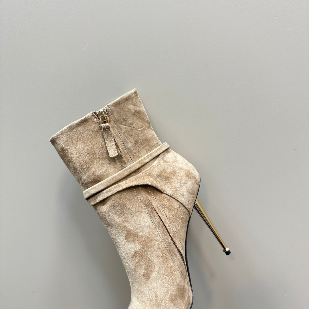 PADLOCK 10 CM ANKLE BOOTS IN TAN BROWN SUEDE