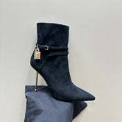 PADLOCK 10 CM ANKLE BOOTS IN BLACK SUEDE