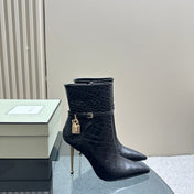 PADLOCK 10 CM ANKLE BOOTS IN BLACK CROCODILE-EMBOSSED CALFSKIN