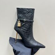 PADLOCK 10 CM ANKLE BOOTS IN BLACK CROCODILE-EMBOSSED CALFSKIN