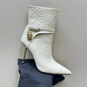 PADLOCK 10 CM ANKLE BOOTS IN WHITE CROCODILE-EMBOSSED CALFSKIN