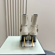 PADLOCK 10 CM ANKLE BOOTS IN WHITE CROCODILE-EMBOSSED CALFSKIN