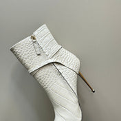 PADLOCK 10 CM ANKLE BOOTS IN WHITE CROCODILE-EMBOSSED CALFSKIN