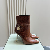 PADLOCK 10 CM ANKLE BOOTS IN PENNY BROWN CROCODILE-EMBOSSED CALFSKIN